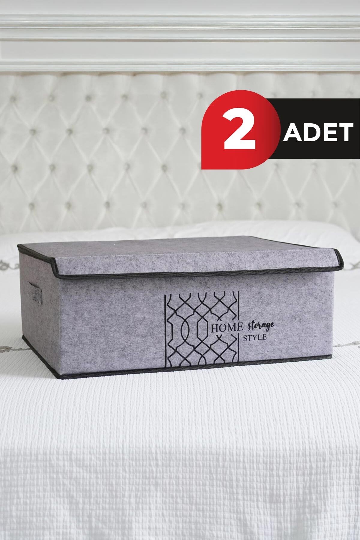 Keçe Kapaklı Baza Kutu Gri 50x40x19 CM 2 ADET