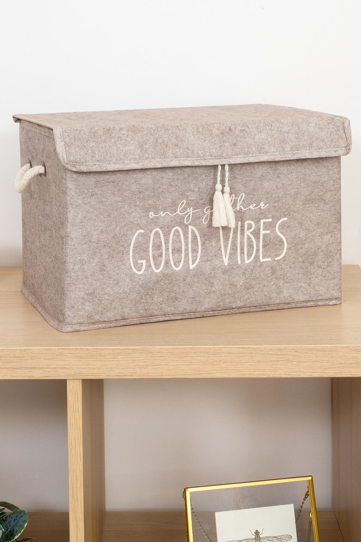 Çok Amaçlı Keçe Kapaklı Mini Kutu Organizer, Saklama Kutusu, Krem Renk, 35x23x23cm