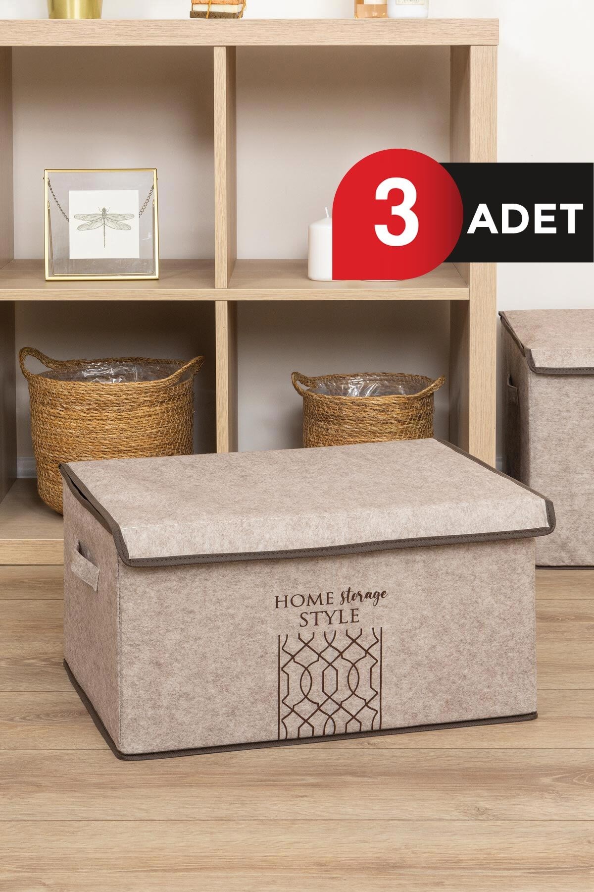 Keçe Kapaklı Maxi Kutu Bej 47x37x24 CM  3 ADET