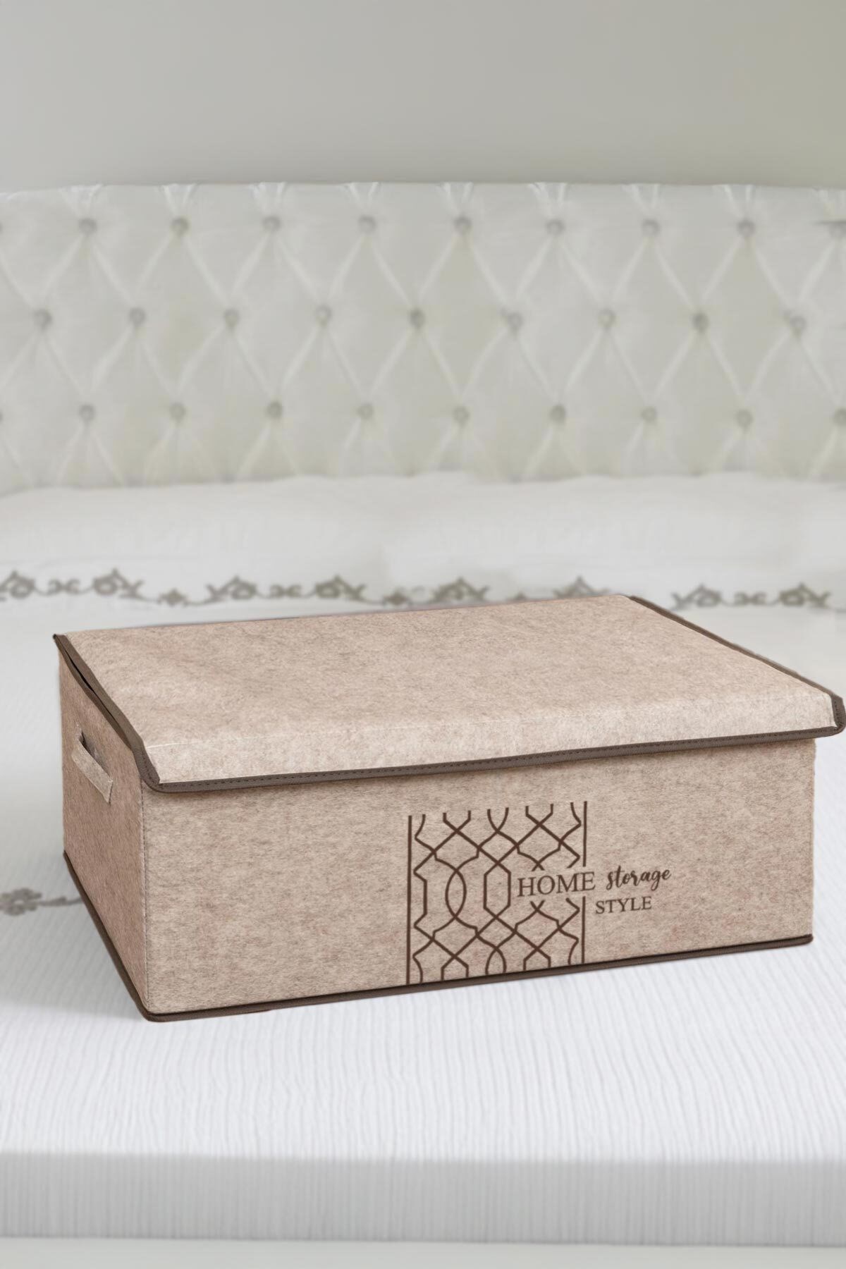 Keçe Kapaklı Baza Kutu Bej 50x40x19 Cm