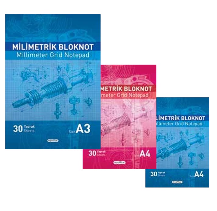 Milimetrik Bloknot A4 30 Yaprak Kırmızı