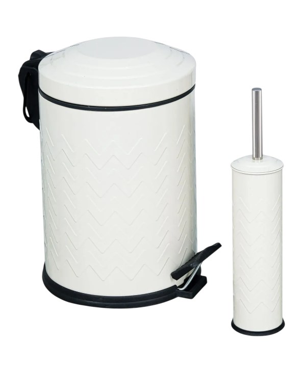 2’Li Zik Zak Banyo Seti Beyaz (5 Lt Pedallı Çöp Kovası+Mikro Wc Fırçalık)