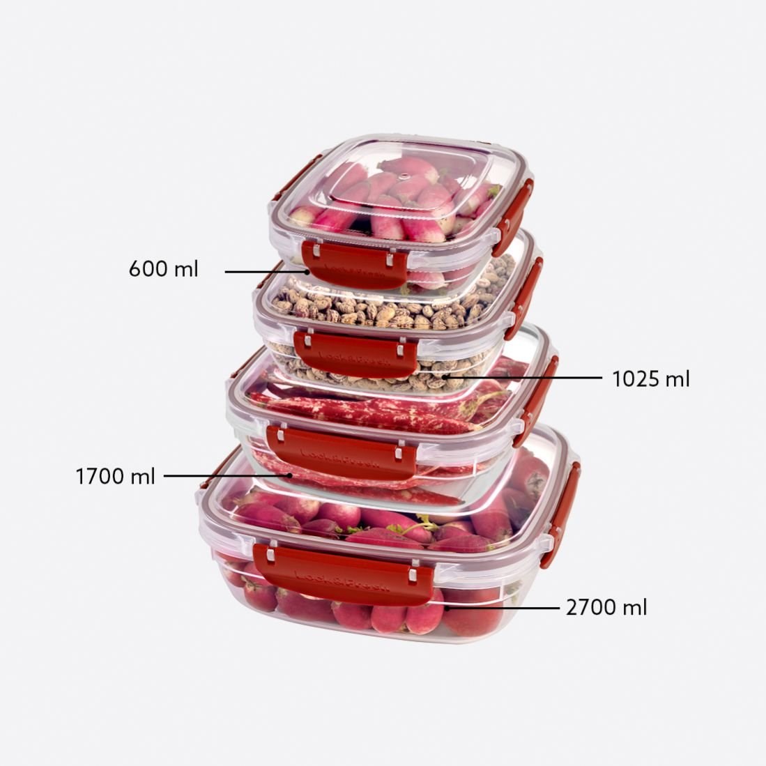 4'Lü Master Kare Set(600,1025,1700,2700 Ml)