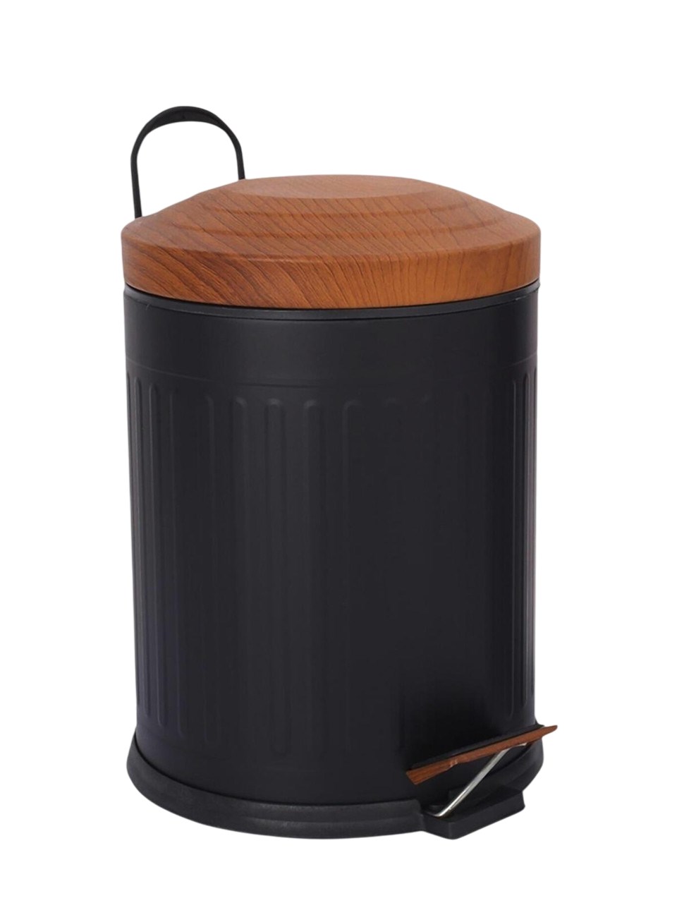 Vıntage Ahşap Desen Kapaklı Çöp Kovası Siyah 5 Lt
