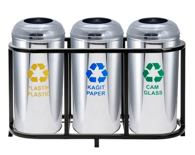 3’Lü Geri Dönüşüm Çöp Kovası Ağzı Açık Bombe Kapak (430 Klt.)