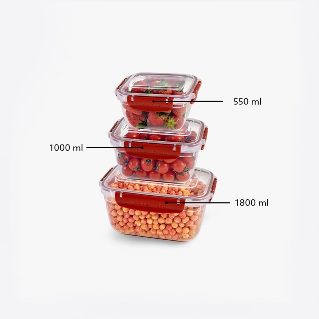 3'Lü Master Dikdörtgen Set(550,1000,1800 Ml)