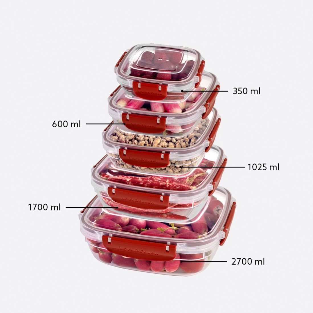 5'Li Master Kare Set(350,600,1025,1700,2700 Ml)