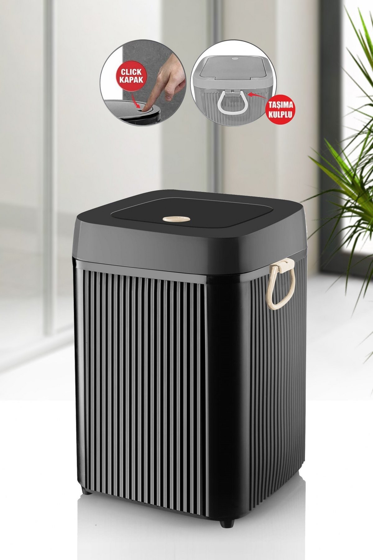 Kare  10 Lt Çöp Kovası Click Kapak