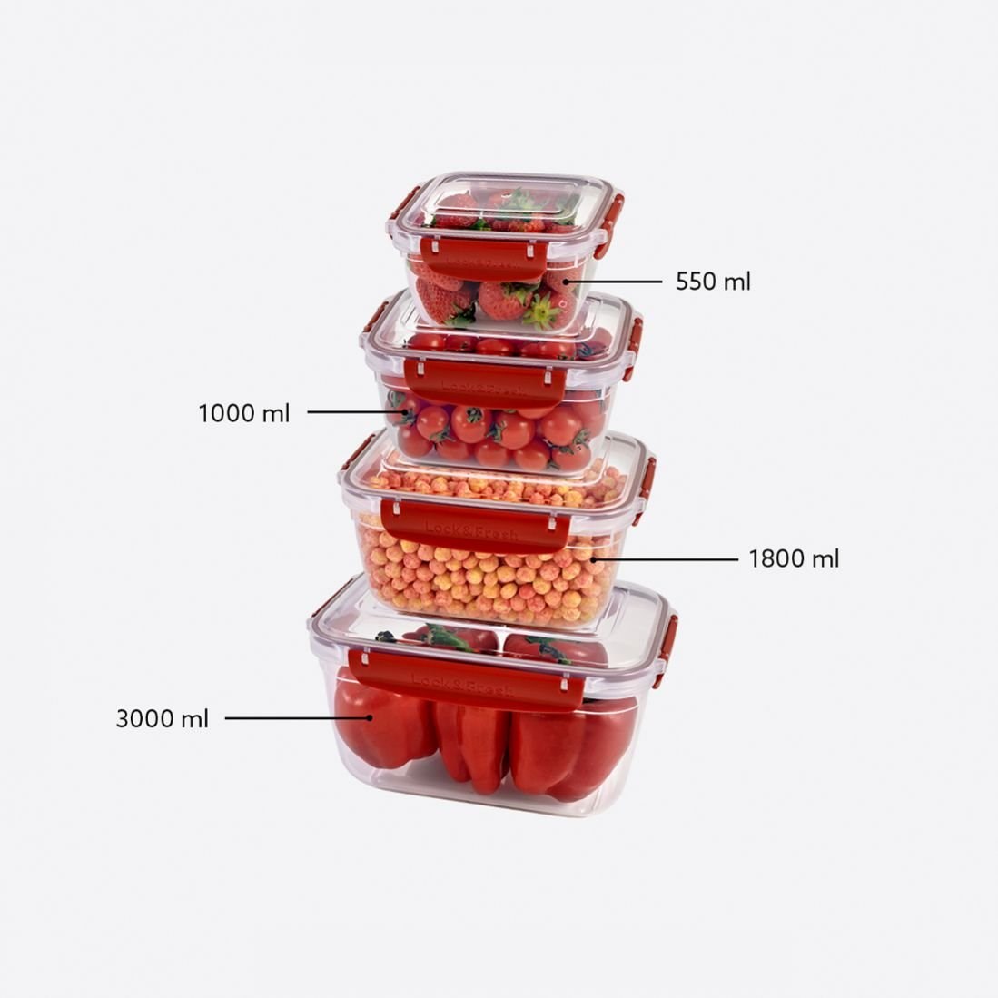 4'Lü Master Dikdörtgen Set(550,1000,1800,3000 Ml)