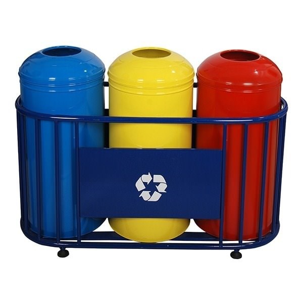 3’Lü Geri Dönüşüm Çöp Kovası Ağzı Açık Bombe Kapak (Galvaniz)
