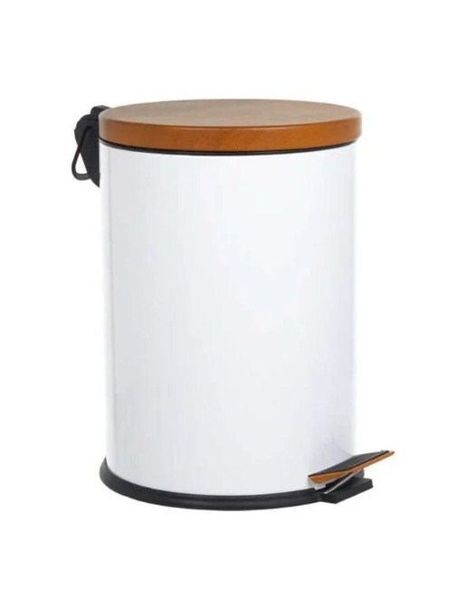 Ahşap Desen Kapaklı Çöp Kovası Beyaz 5 Lt