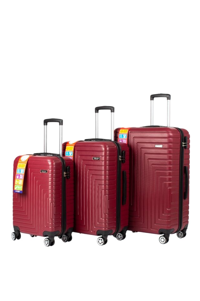 Abs Plastik Valiz Bordo 3'Lü