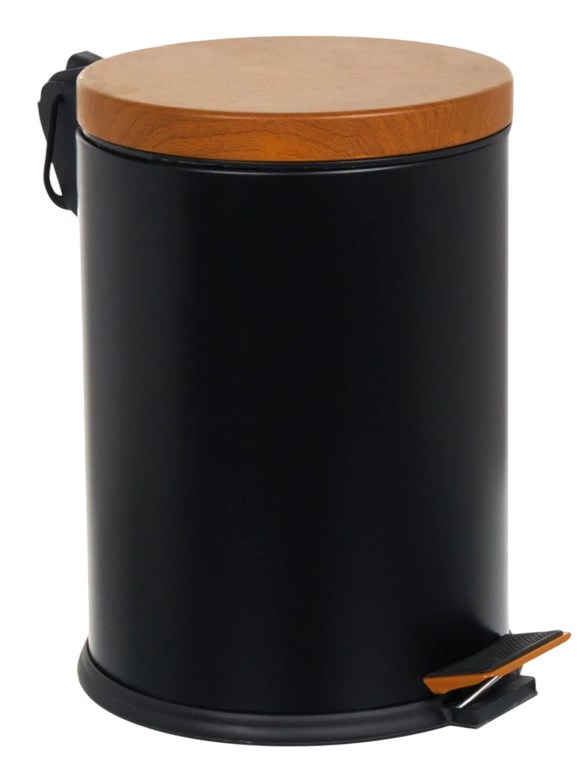 Ahşap Desen Kapaklı Çöp Kovası Siyah 5 Lt