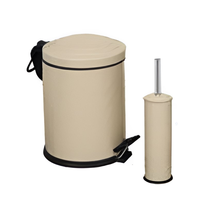 2’Li Zik Zak Banyo Seti Cappuccıno (5 Lt Pedallı Çöp Kovası+Mikro Wc Fırçalık)