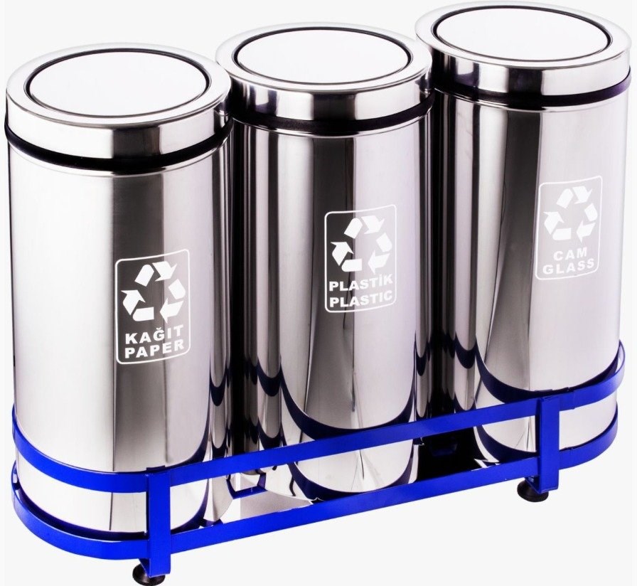 3’Lü Geri Dönüşüm Çöp Kovası Yanmaz Kapak (430 Klt.)