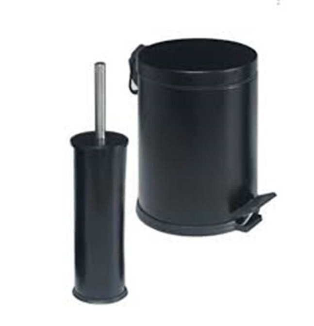 2'Li Banyo Seti Siyah (5 Lt Pedallı Çöp Kovası+Mikro 1 Wc Fırçalık)