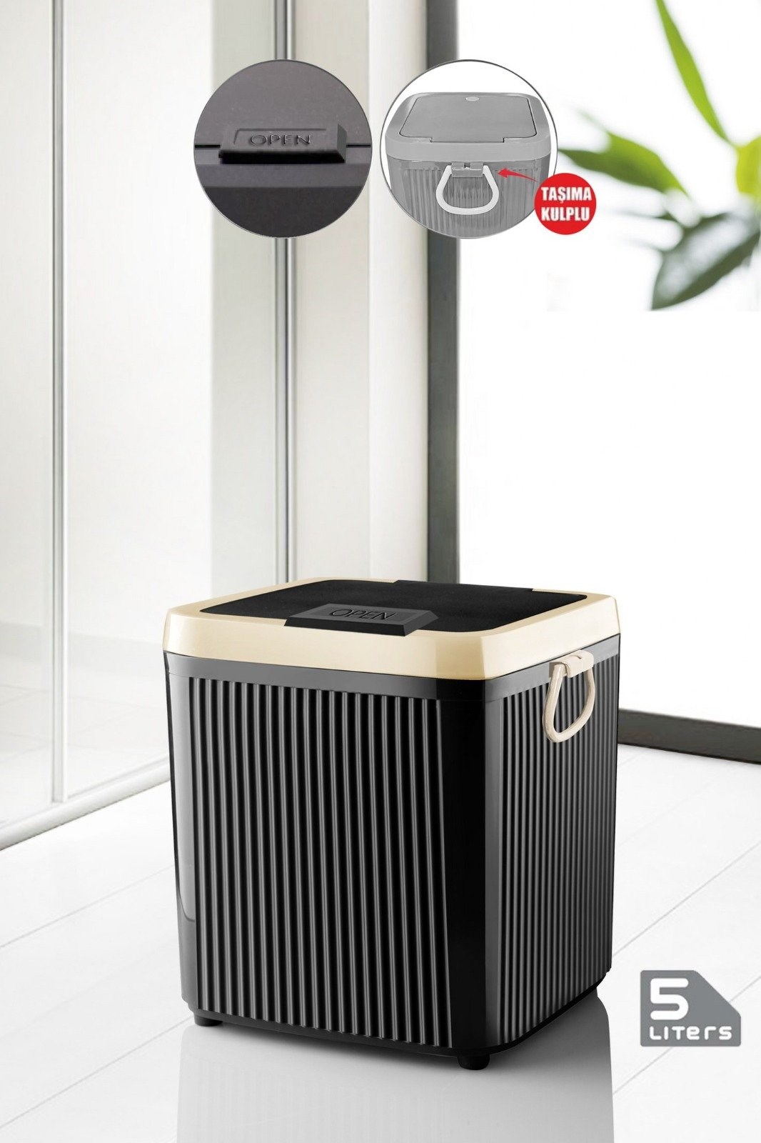 Kare  5 Lt Çöp Kovası Manuel Kapak