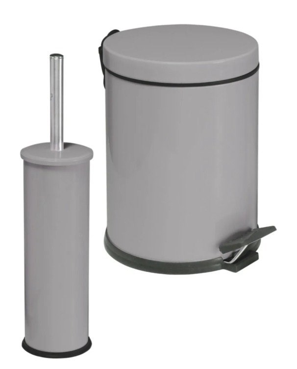 2'Li Banyo Seti Gri (Mikro 3 Pedallı Çöp Kovası+Mikro 1 Fırçalık)