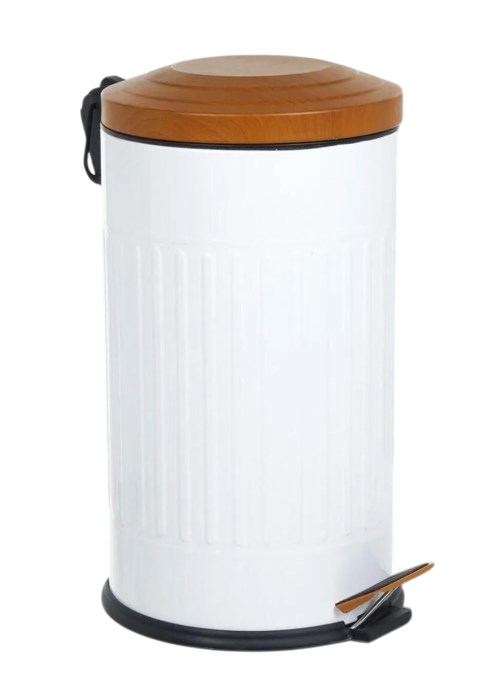 Vıntage Ahşap Desen Kapaklı Çöp Kovası Beyaz 5 Lt