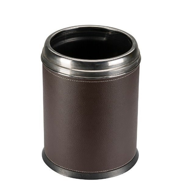 Deri Kaplama Ofis Tipi Çöp Kovası Kahverengi