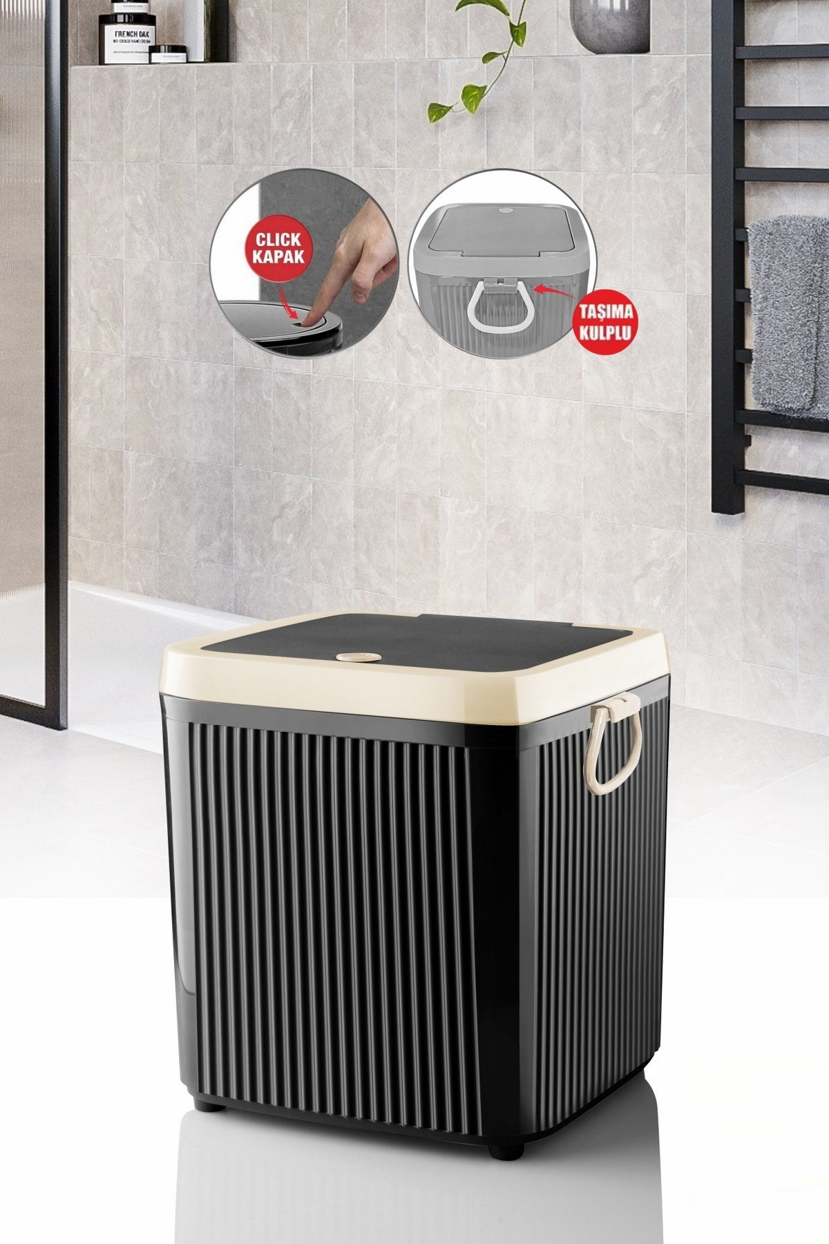 Kare  5 Lt Çöp Kovası Click Kapak