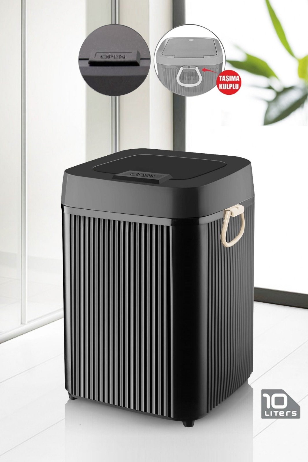 Kare  10 Lt Çöp Kovası Manuel Kapak