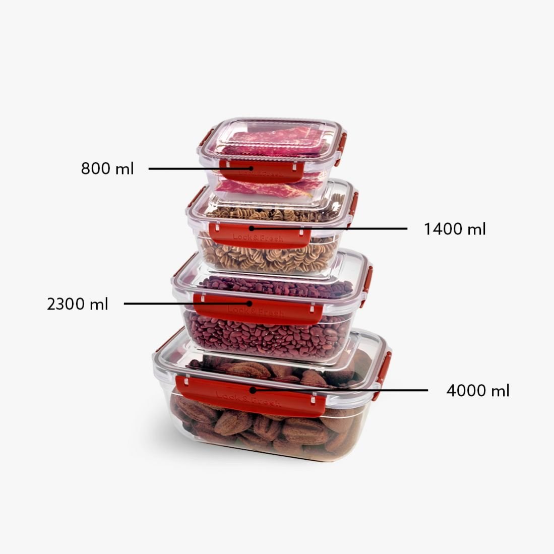 4'Lü Master Dikdörtgen Set(800,1400,2300,4000 Ml)