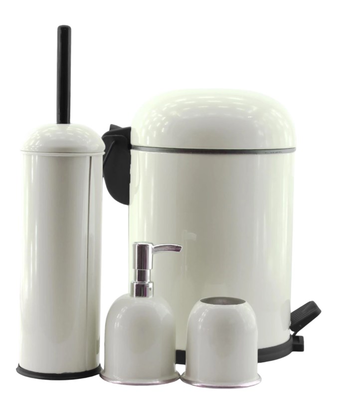 4’Lü Bon Kapak Banyo Seti Krem (5 Lt Pedallı Çöp Kovası+Bon Kapak Wc Fırçalık+Sıvı Sabunluk+Diş Fırçalık)