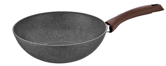 Granit Plus 28Cm Wok Tava  Ahşap Sap Gri-25107