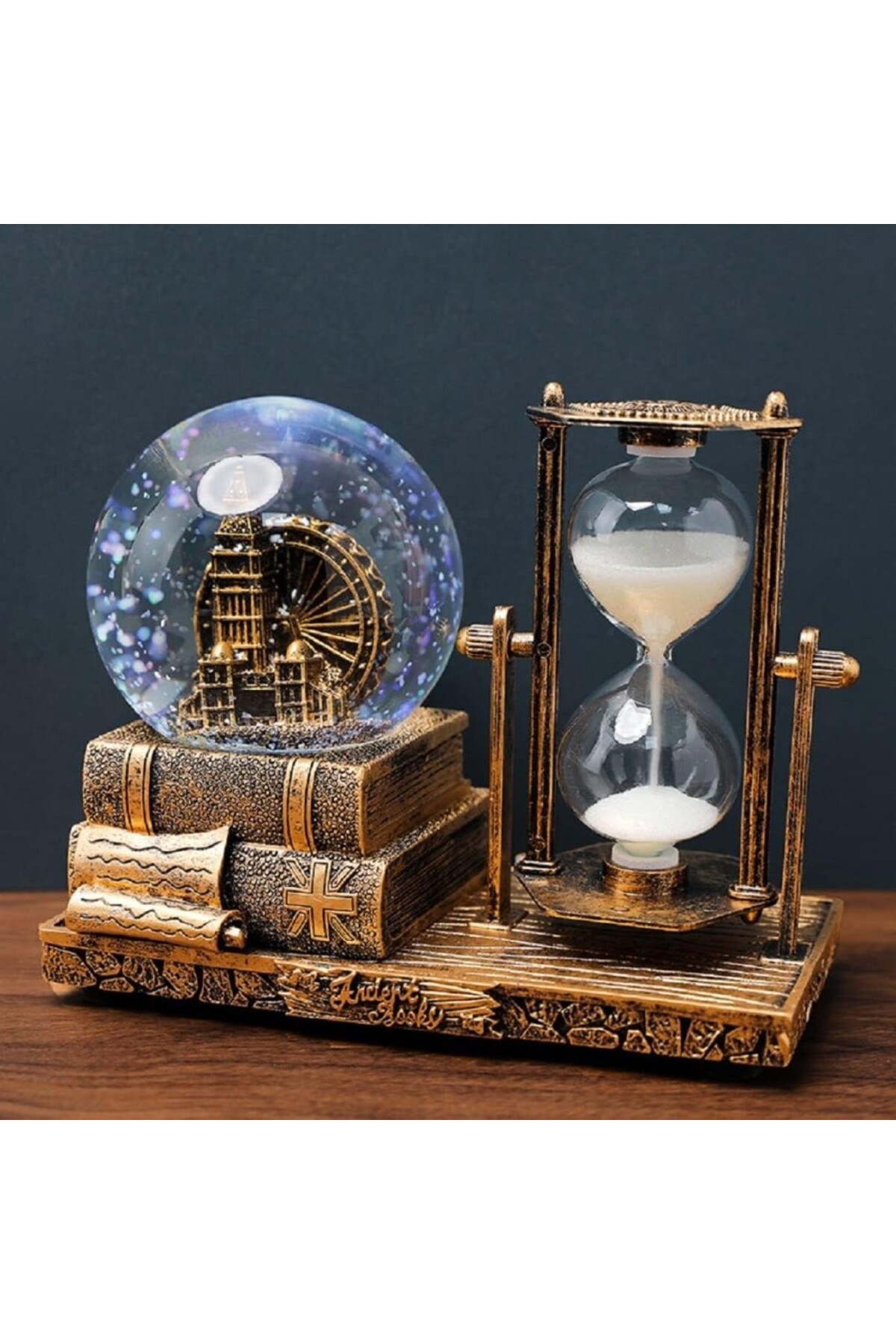 Dekoratif Kar Küresi Ve Kum Saati Gold   