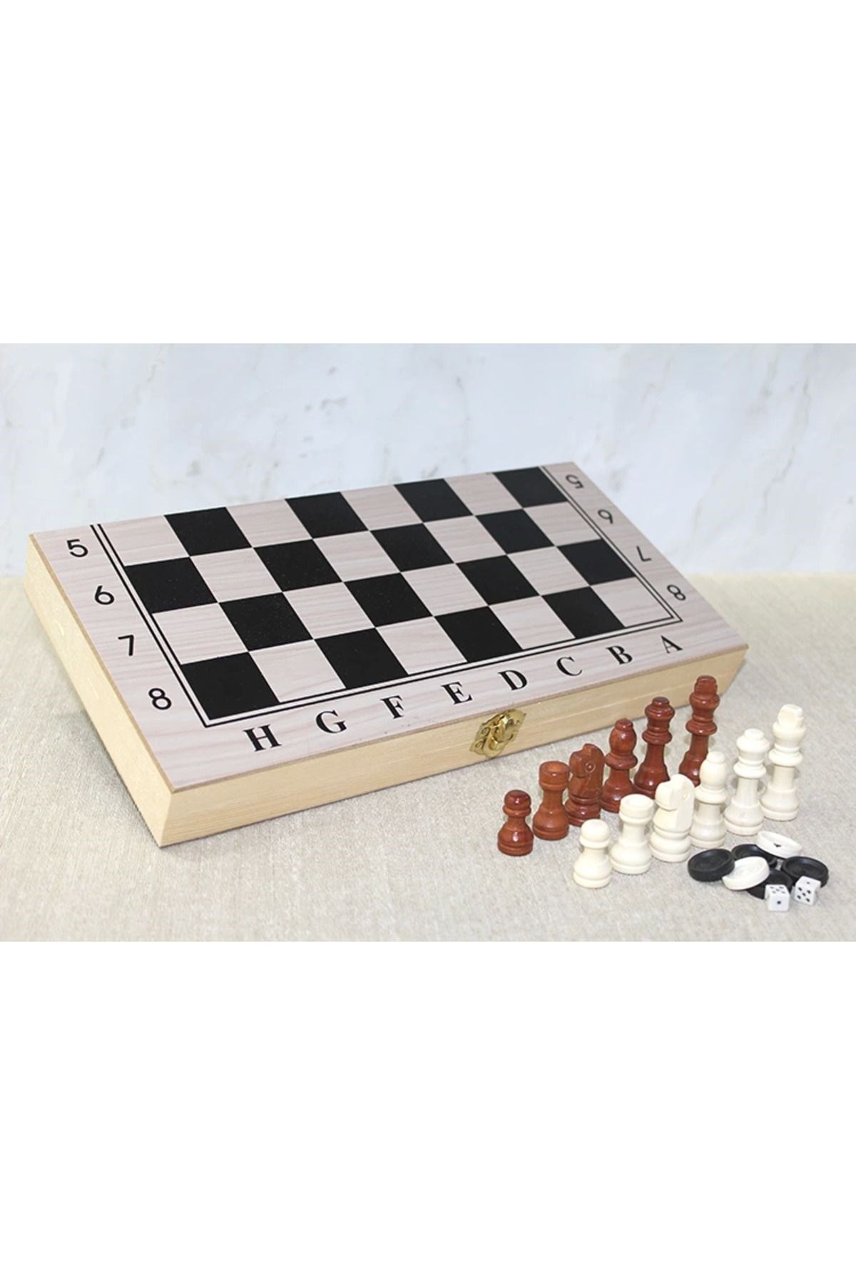 Ahşap Kutulu Satranç Tavla Seti 3'lü  