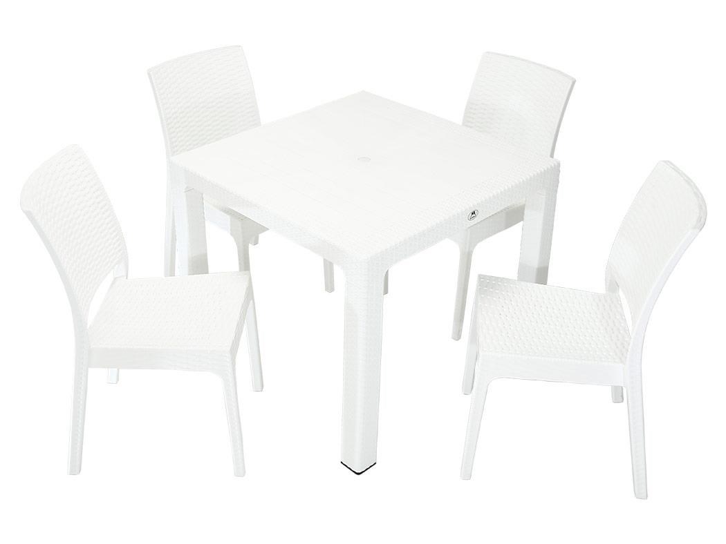 Mandella Elit Rattan 90x90 Elit Sandalye Masa Takımı BEYAZ