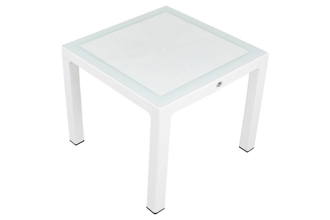 Mandella 90x90 Elit Rattan Masa (Camlı) BEYAZ