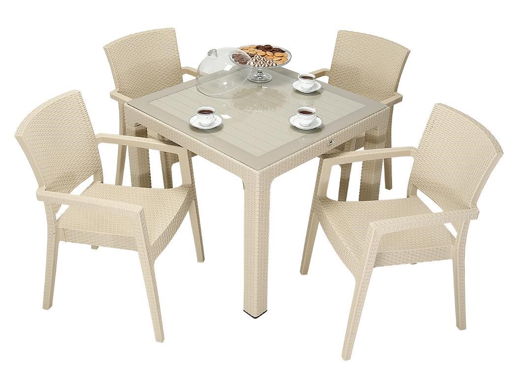 Mandella Elit Rattan 90x90 Zeus Koltuk Camlı Masa Takımı ÇÖLBEJİ
