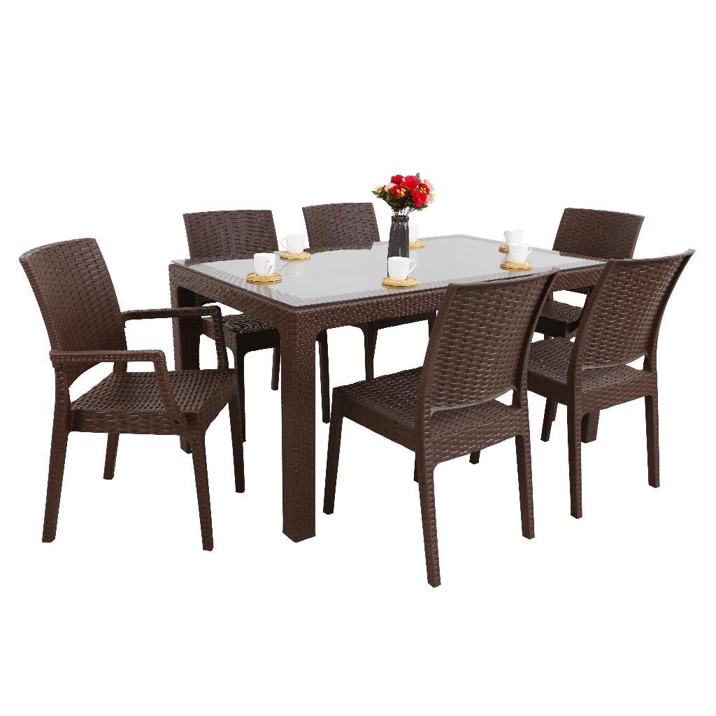 Mandella Elit Rattan 90x150 2 Elit Koltuk 4 Elit Sandalye Camlı Masa Takımı Kahverengi