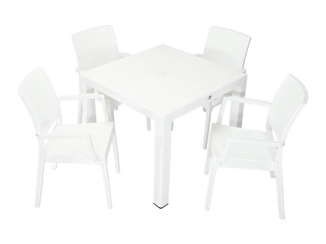 Mandella Elit Rattan 90x90 Elit Koltuk Masa Takımı BEYAZ