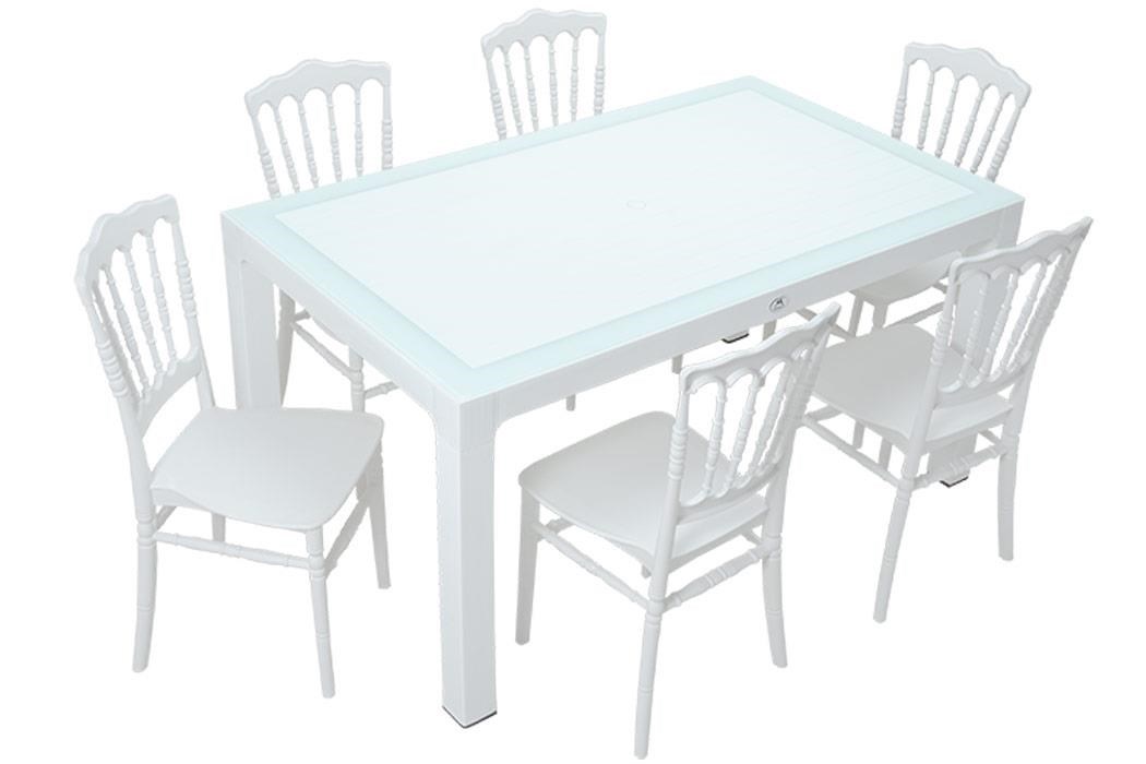 Mandella Wood 90x150 Silver Napolyon Sandalye Camlı Masa Takımı