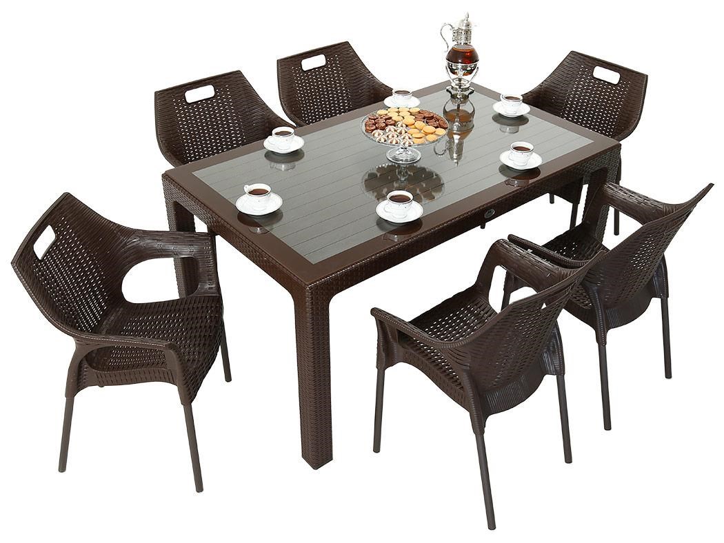 Mandella Elit Rattan 90x150 Star Koltuk Camlı Masa Takımı KAHVERENGİ