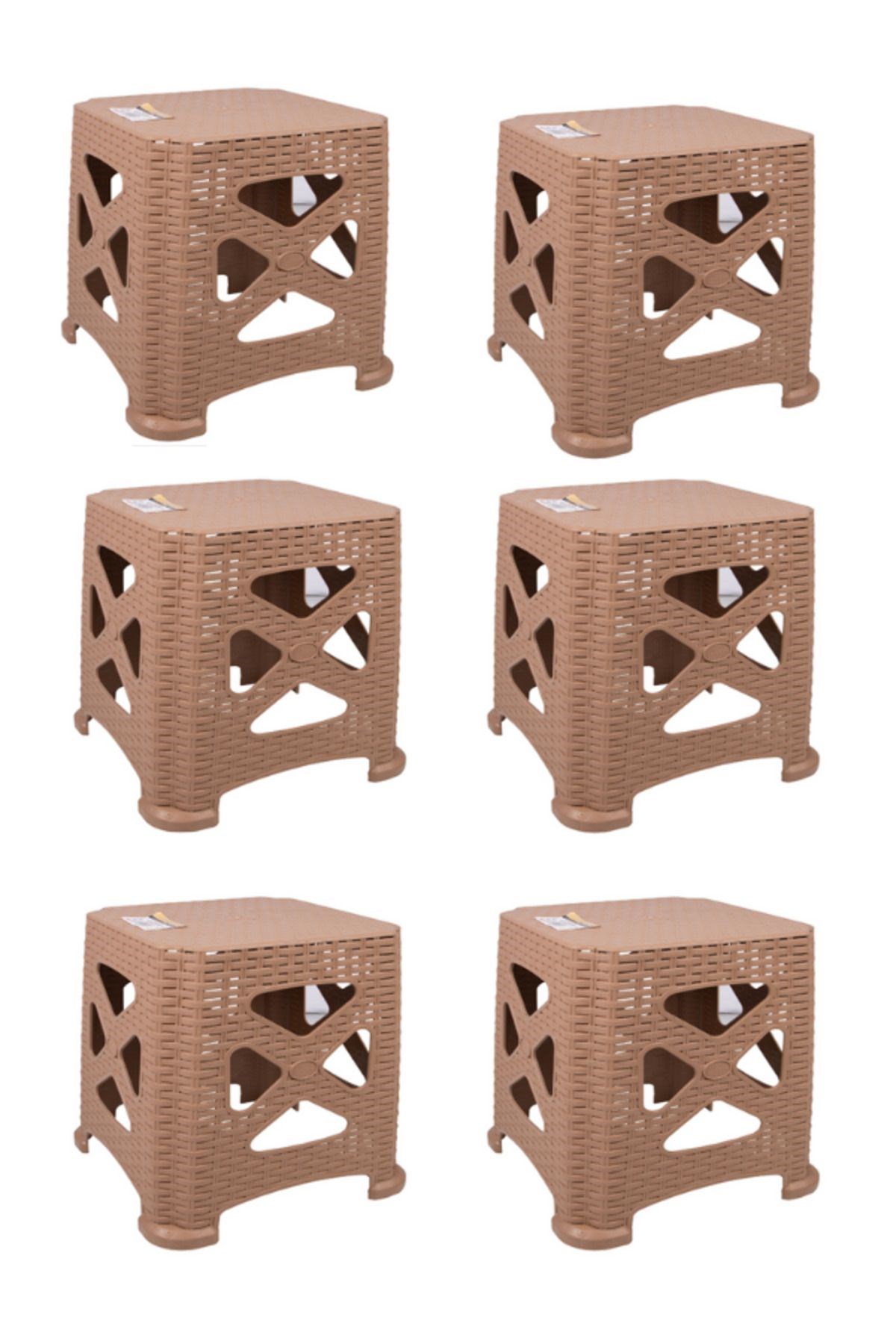 Mandella Sağlam Plastik Elit Rattan Küçük Tabure (6 Adet) Teak