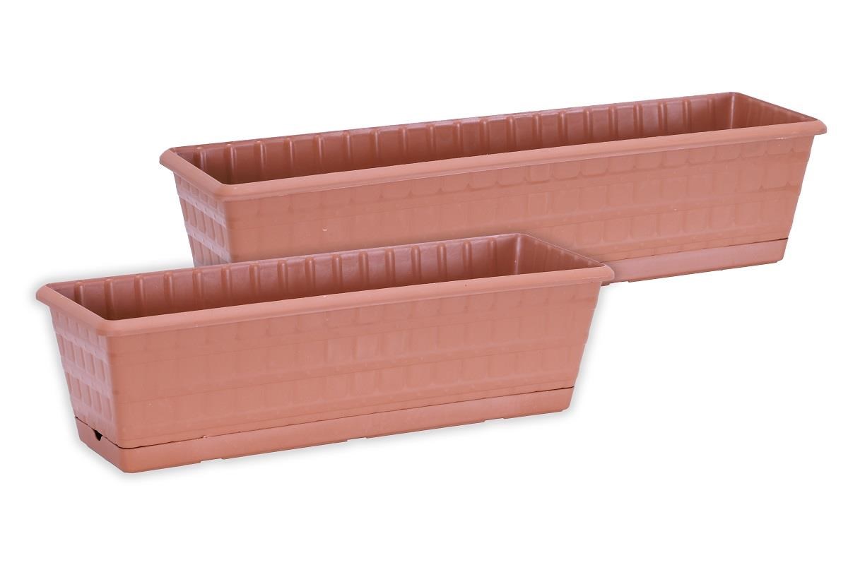 Sağlam Plastik Balkon Saksı 2'li Set 50 cm - 60 cm Kahverengi