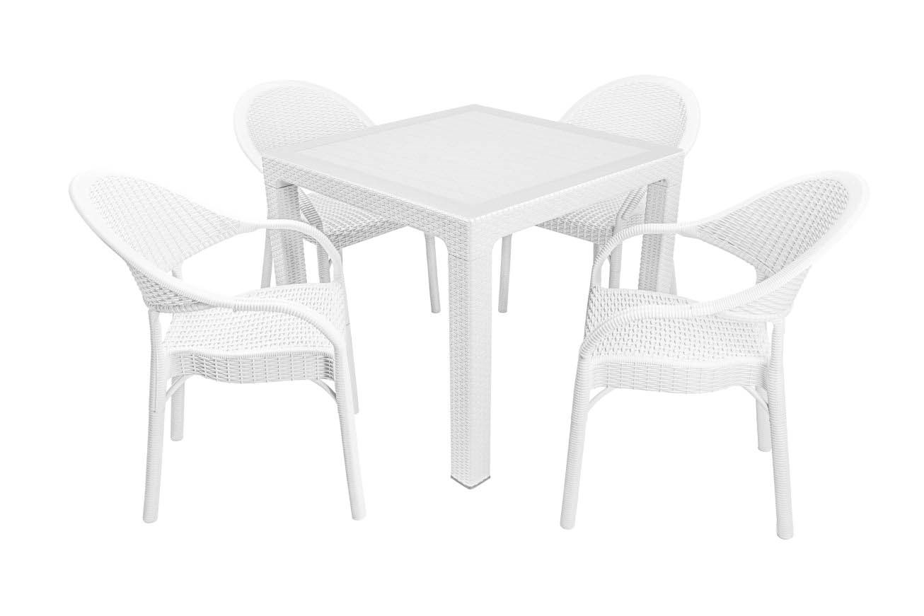 Mandella Elit Rattan 90x90 Eylül Koltuk Camlı Masa Takımı Beyaz