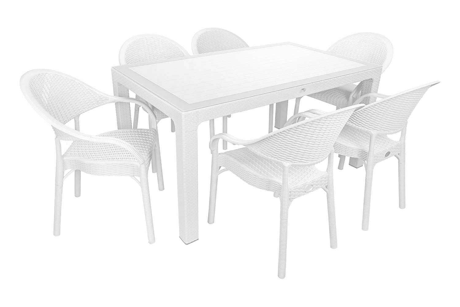 Mandella Elit Rattan 90x150 Eylül Koltuk Camlı Masa Takımı Beyaz