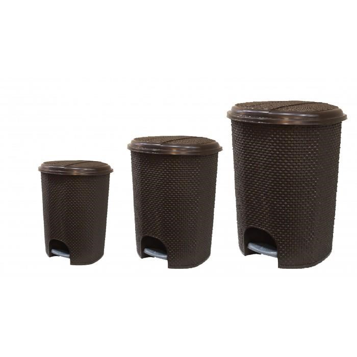 Sağlam Plastik 3'lü Damla Pedallı Çöp Kovası Set (11-18-30 Lt) Kahverengi