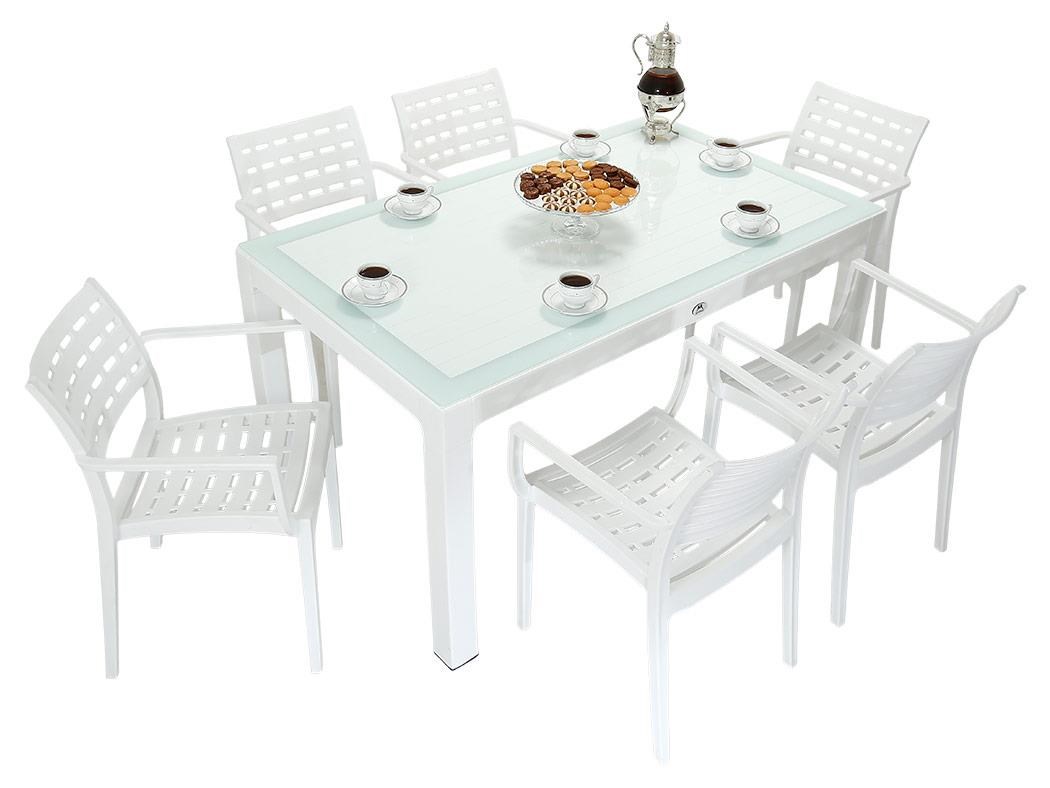 Mandella Wood 90x150 Cafe Koltuk Camlı Masa Takımı BEYAZ