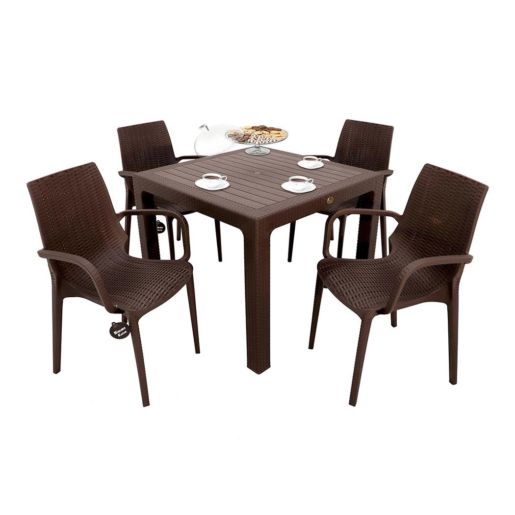 Mandella Elit Rattan 90x90 Nirvana Koltuk Camlı Masa Takımı Kahverengi