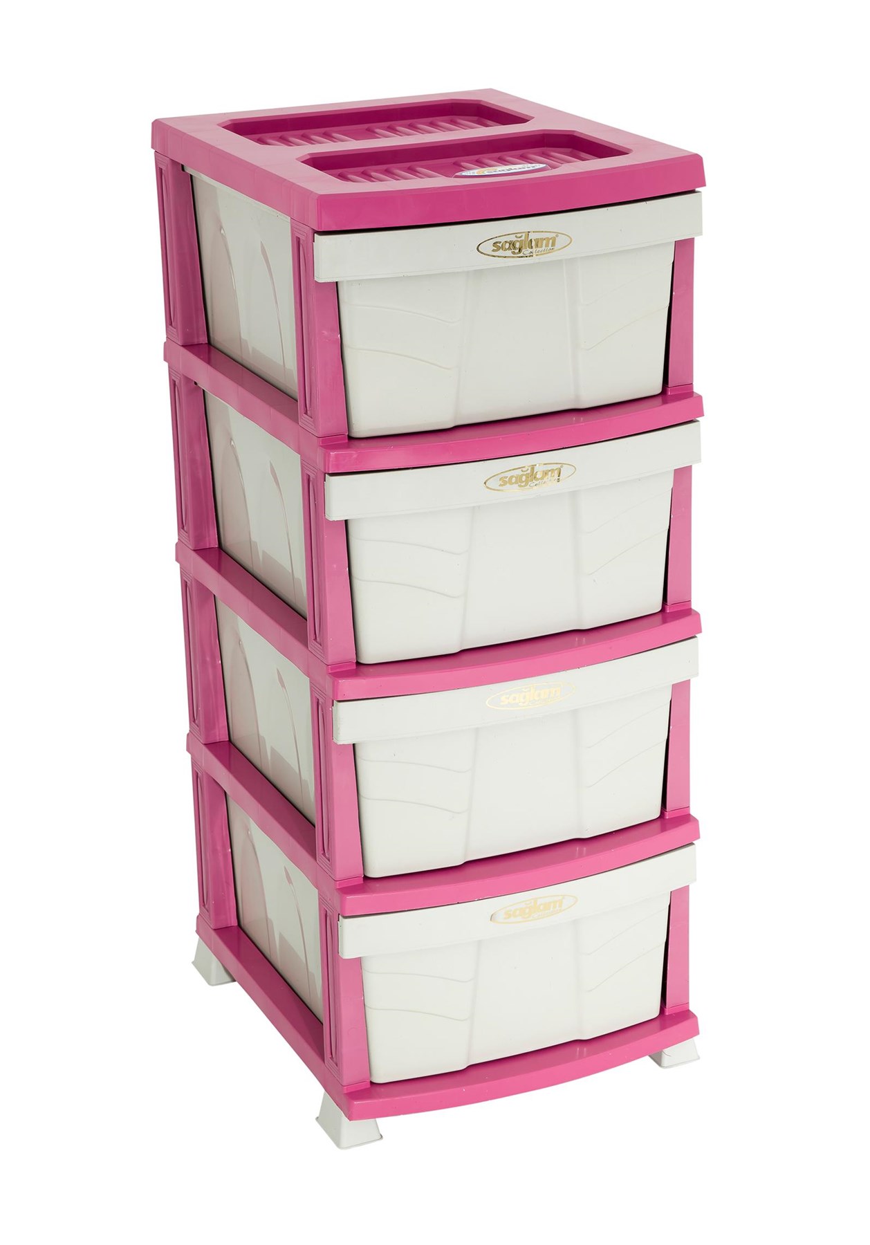 Sağlam Plastik Elegant Düz Komidin (4 Çekmeceli Sebzelik) Pembe