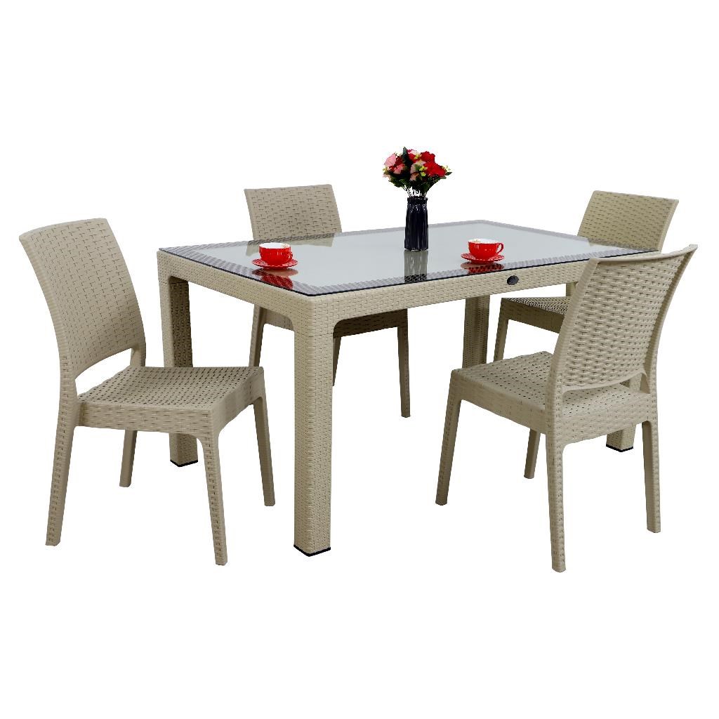Mandella Elit Rattan 90x150 4 kişilik Elit Sandalye Camlı Masa Takımı Çölbeji
