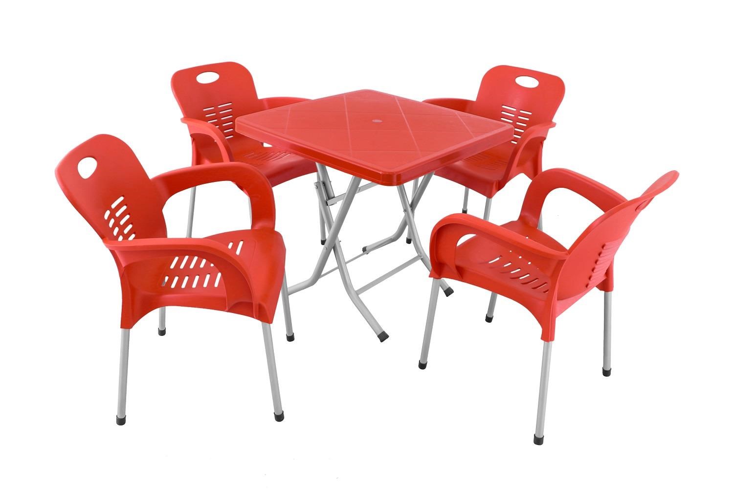 Mandella Katlanır Ayak 80x80 Demir Ayaklı Nil Koltuk Masa Takımı Kırmızı