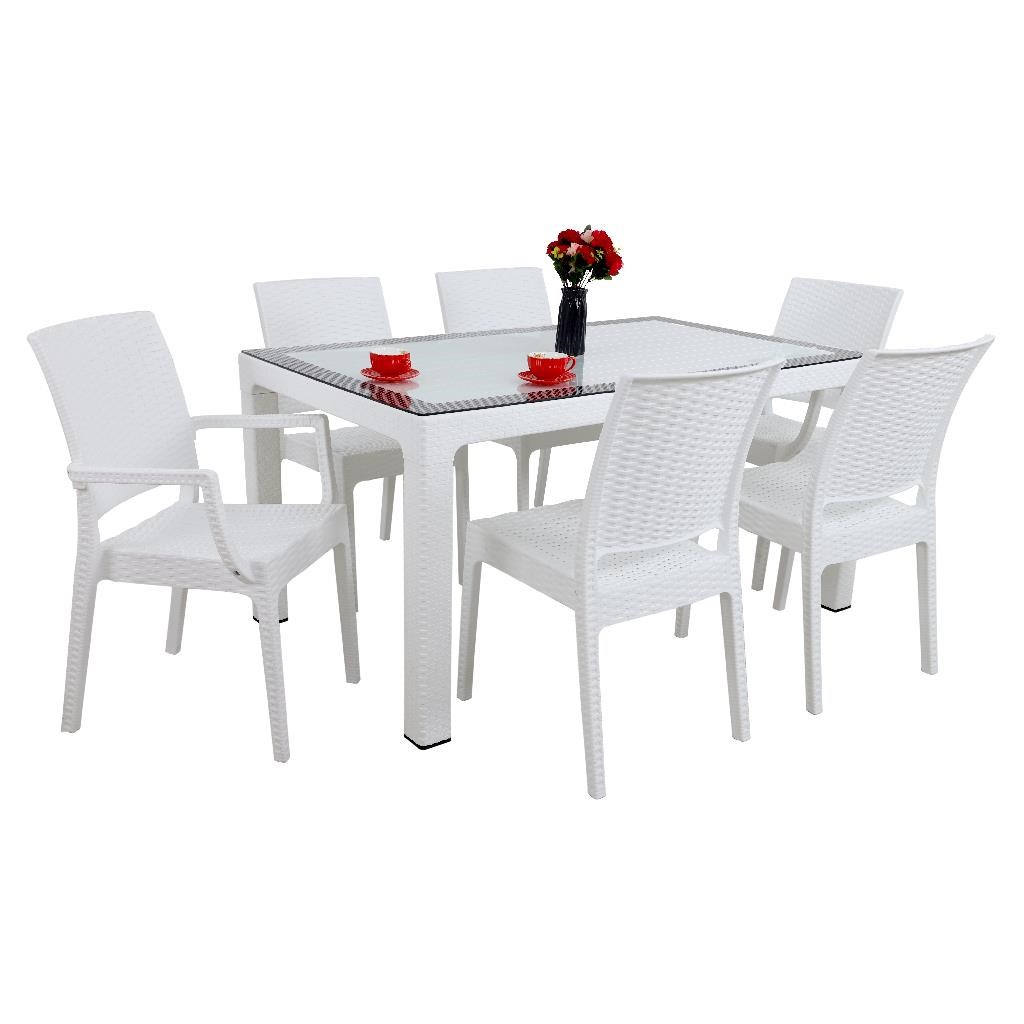 Mandella Elit Rattan 90x150 2 Elit Koltuk 4 Elit Sandalye Camlı Masa Takımı Beyaz