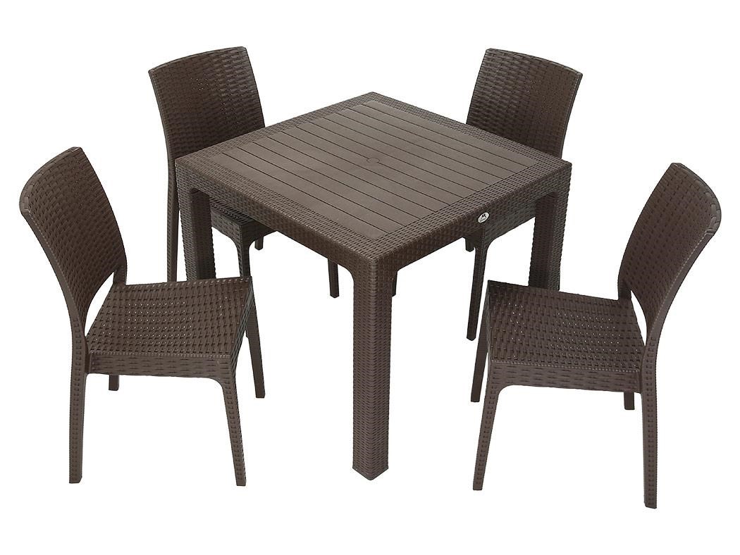 Mandella Elit Rattan 90x90 Elit Sandalye Masa Takımı KAHVERENGİ